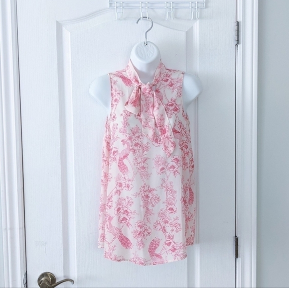 Tristan halter top with bow pink floral peacock print Small @T1 - Picture 3 of 3